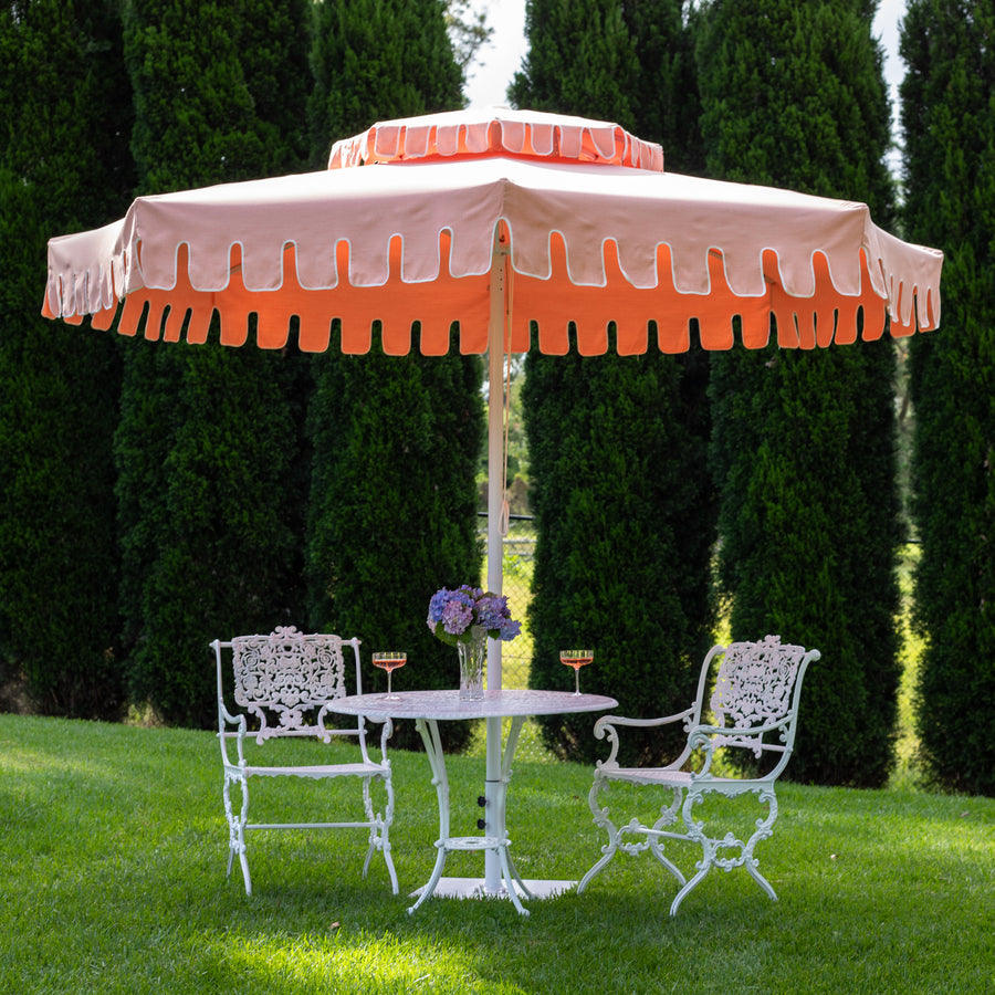 Double Tiered Flamingo Blush Market Umbrella