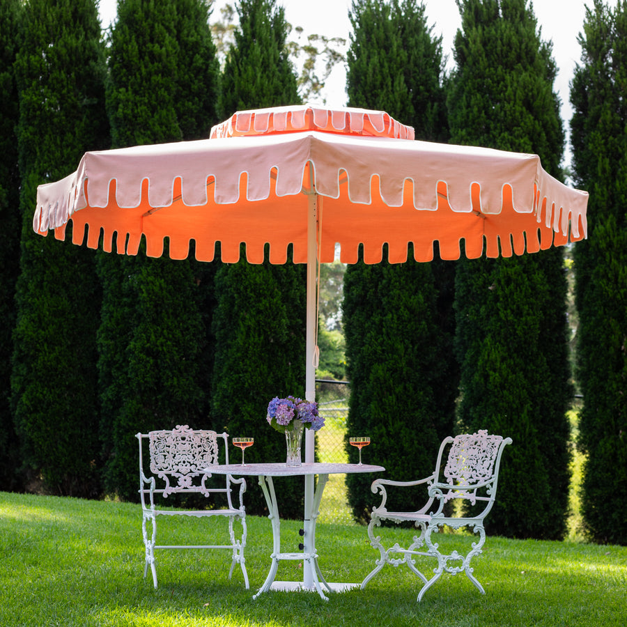 Double Tiered Flamingo Blush Market Umbrella