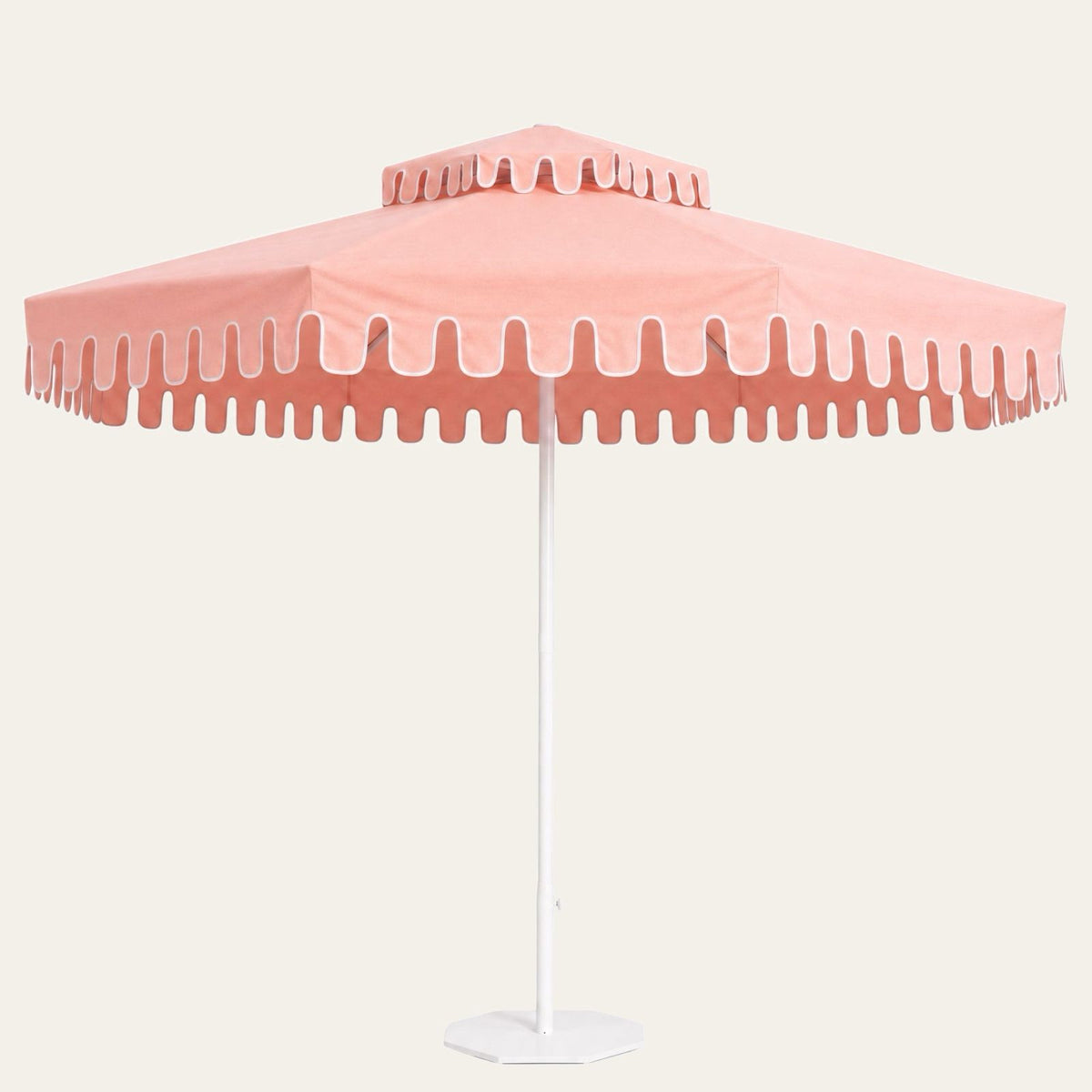 Flamingo Blush double-tier market umbrella, studio photo