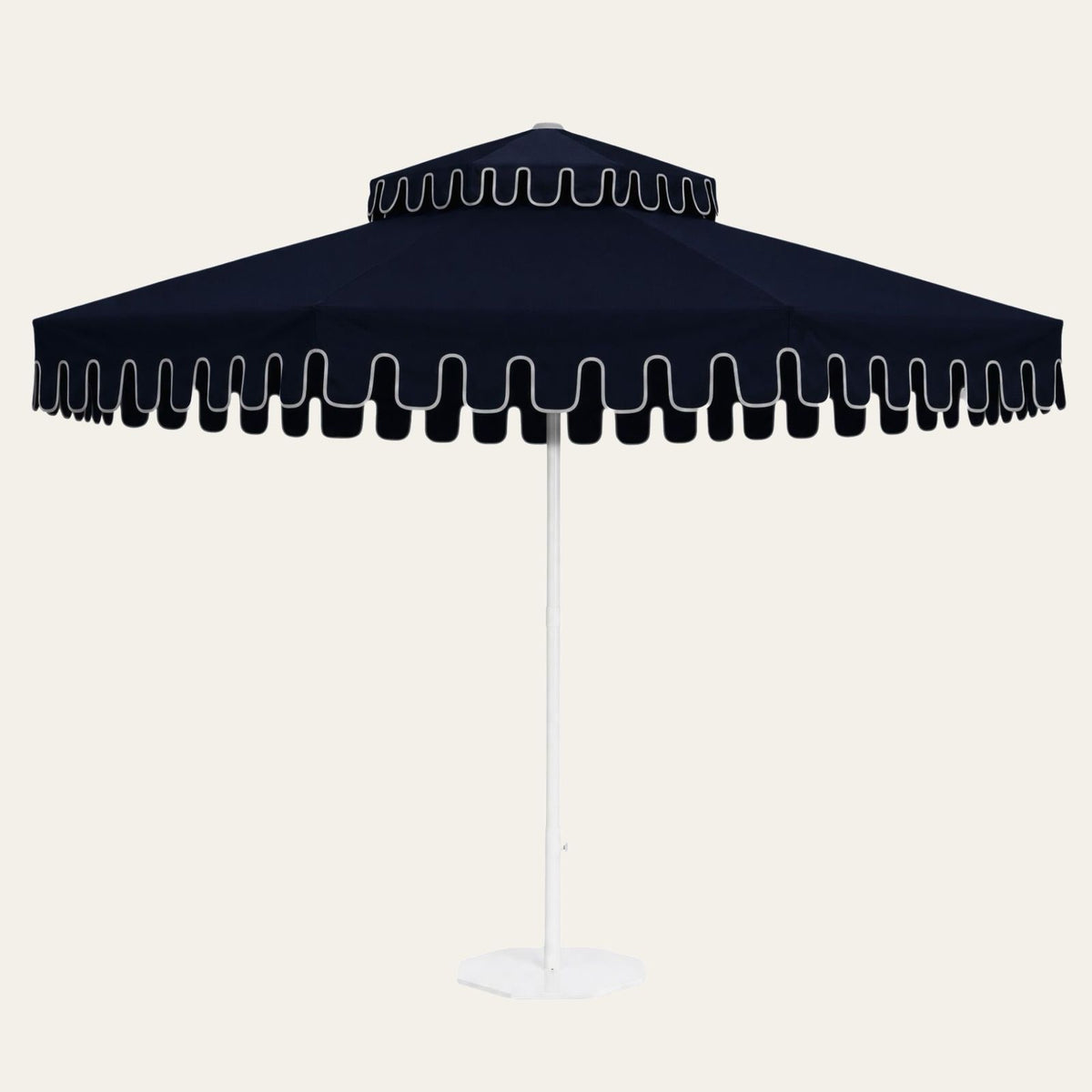 Midnight Navy double-tier market umbrella, studio photo