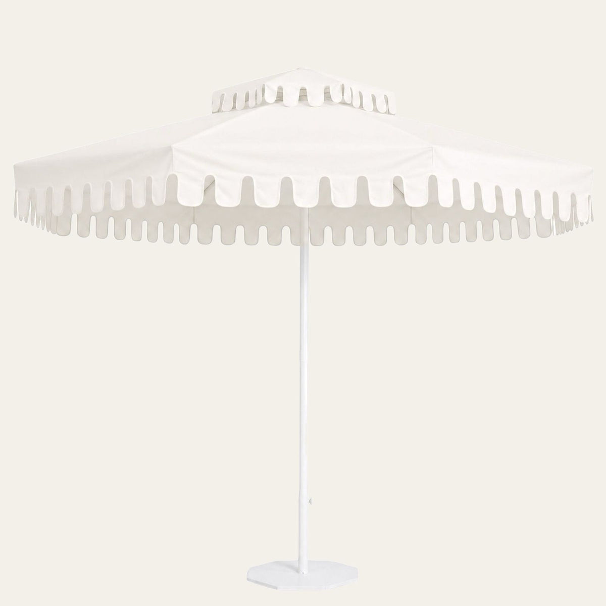 Ivory Mist double-tier market umbrella, studio photo