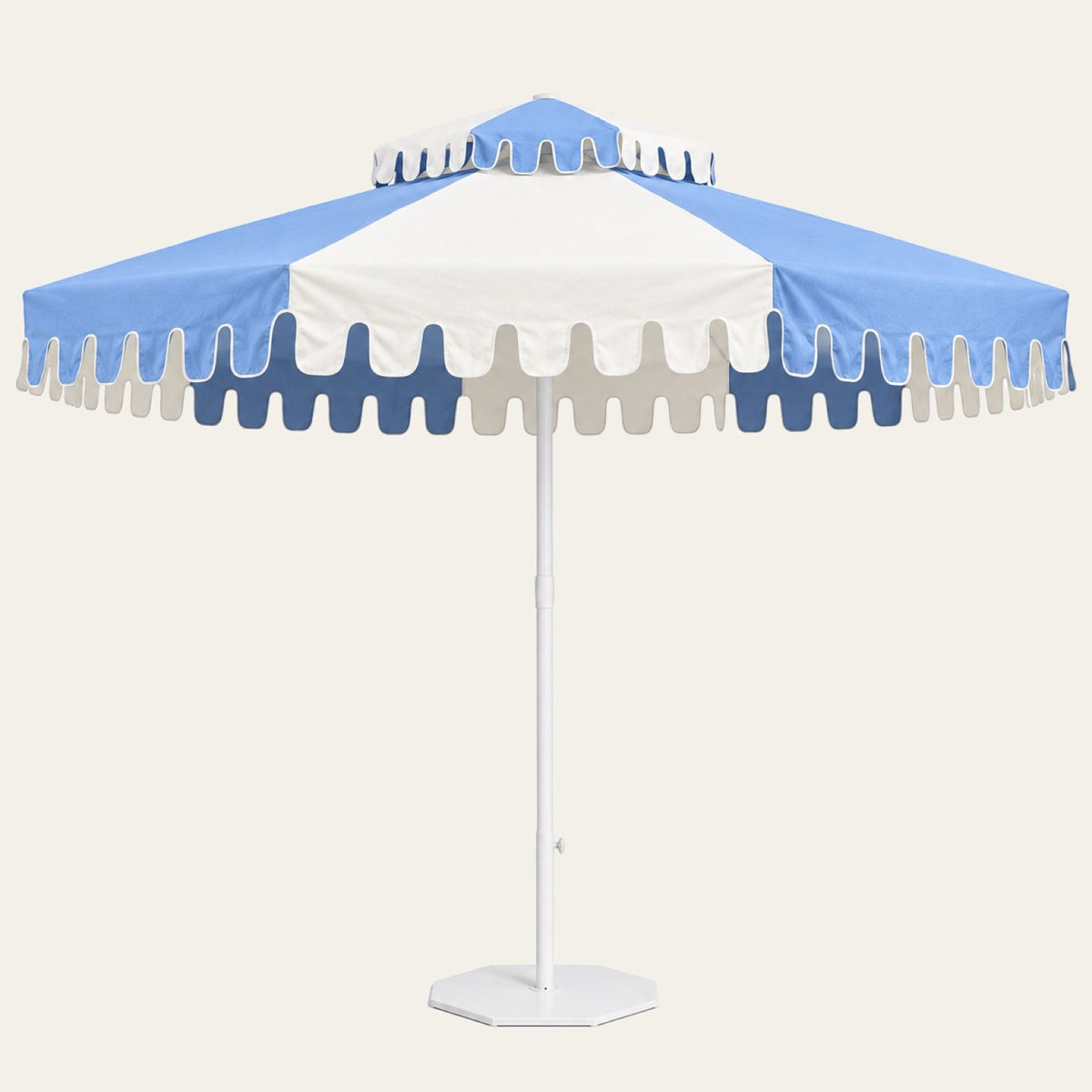 Provence Blue double-tier market umbrella, studio photo
