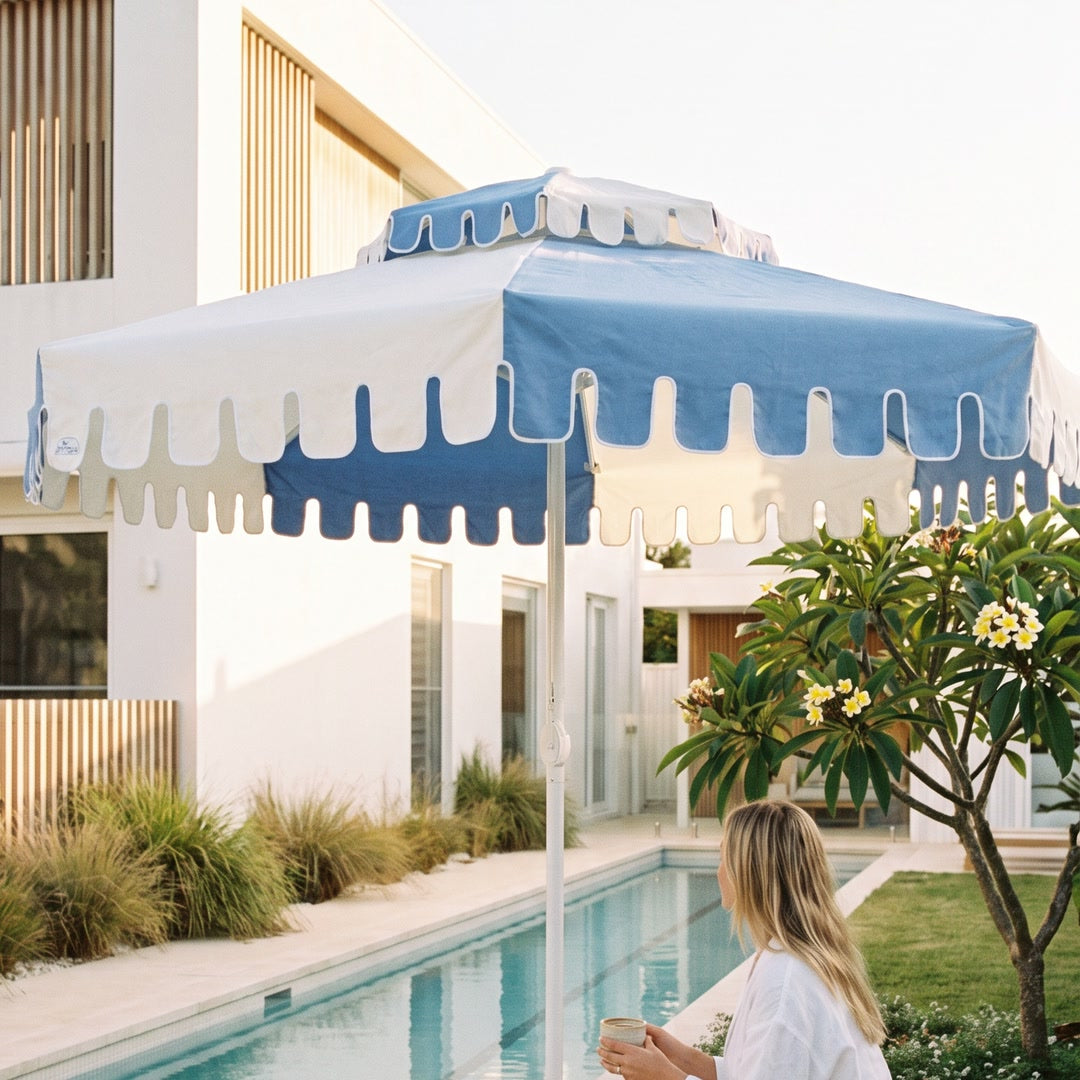 PRE-SALE: Double Tiered Provence Blue Market Umbrella