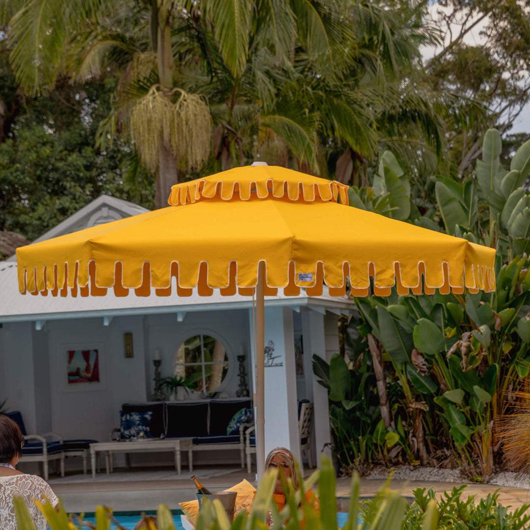amazon yellow patio umbrella Double Tiered Golden Hour Market Umbrella (Yellow) – Retro Umbrella Co