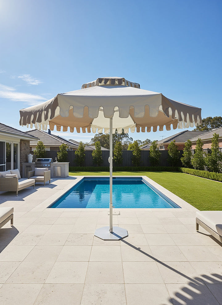 [PRE-SALE] Desert Sand Double Tier Umbrella- As Seen in Britt & Taz’s Backyard on The Block